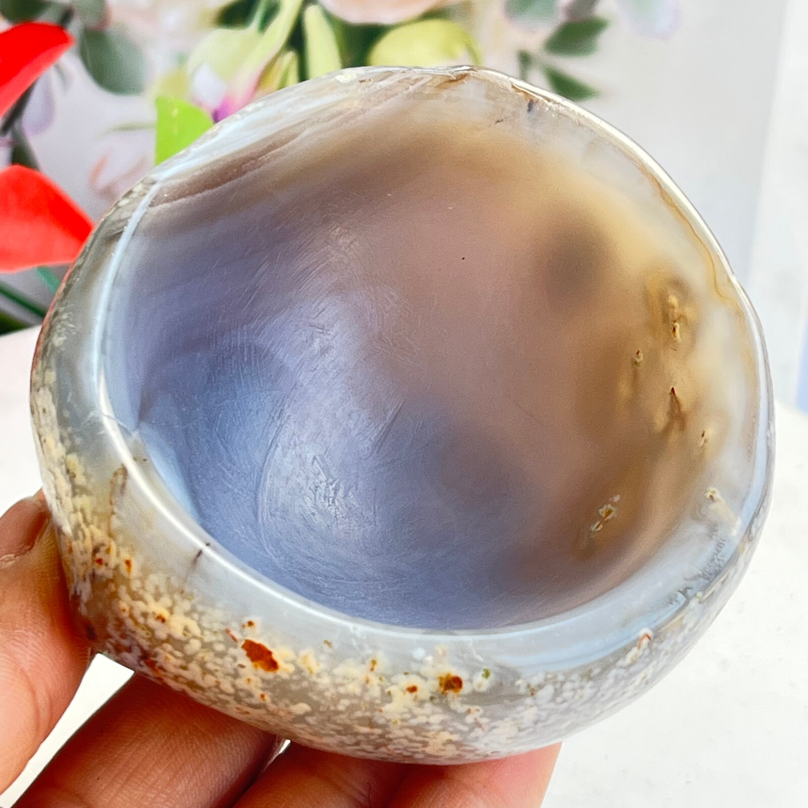 261 TOP Rare Natural Agate ashtray Polished Coin Dish Madagascar MD7
