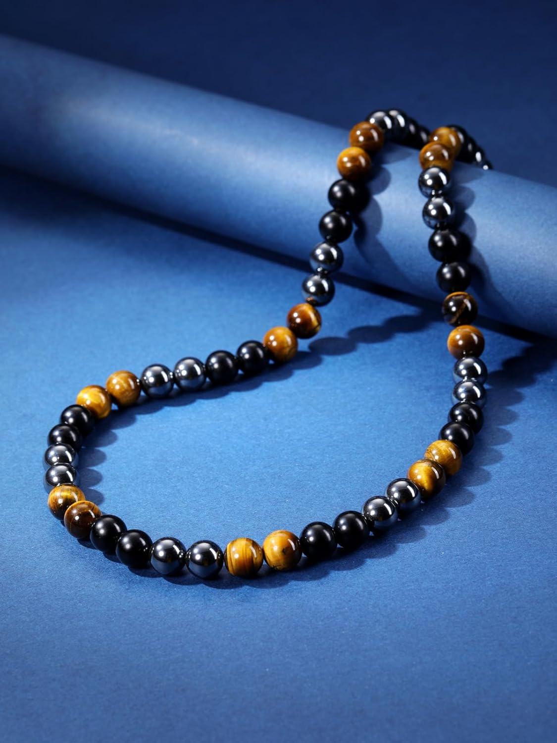 Jovivi Mens Healing Crystal Black Obsidian Tigers Eye Hematite Beaded Necklace N