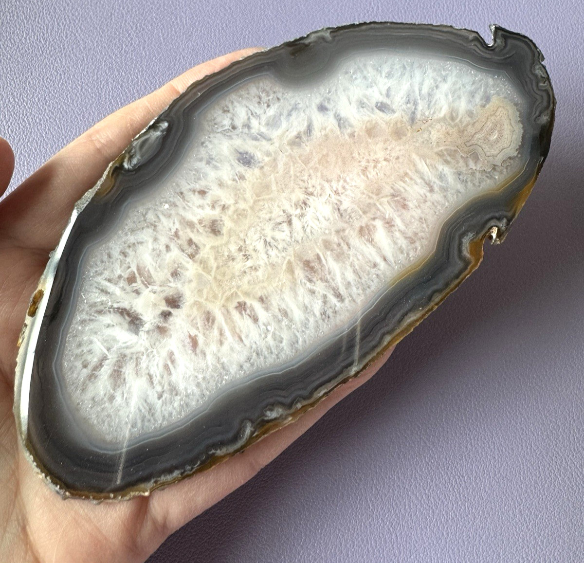 NEW LARGE NATURAL BRAZILIAN AGATE GEODE SLICE WITH QUARTZ CRYSTAL CENTER
