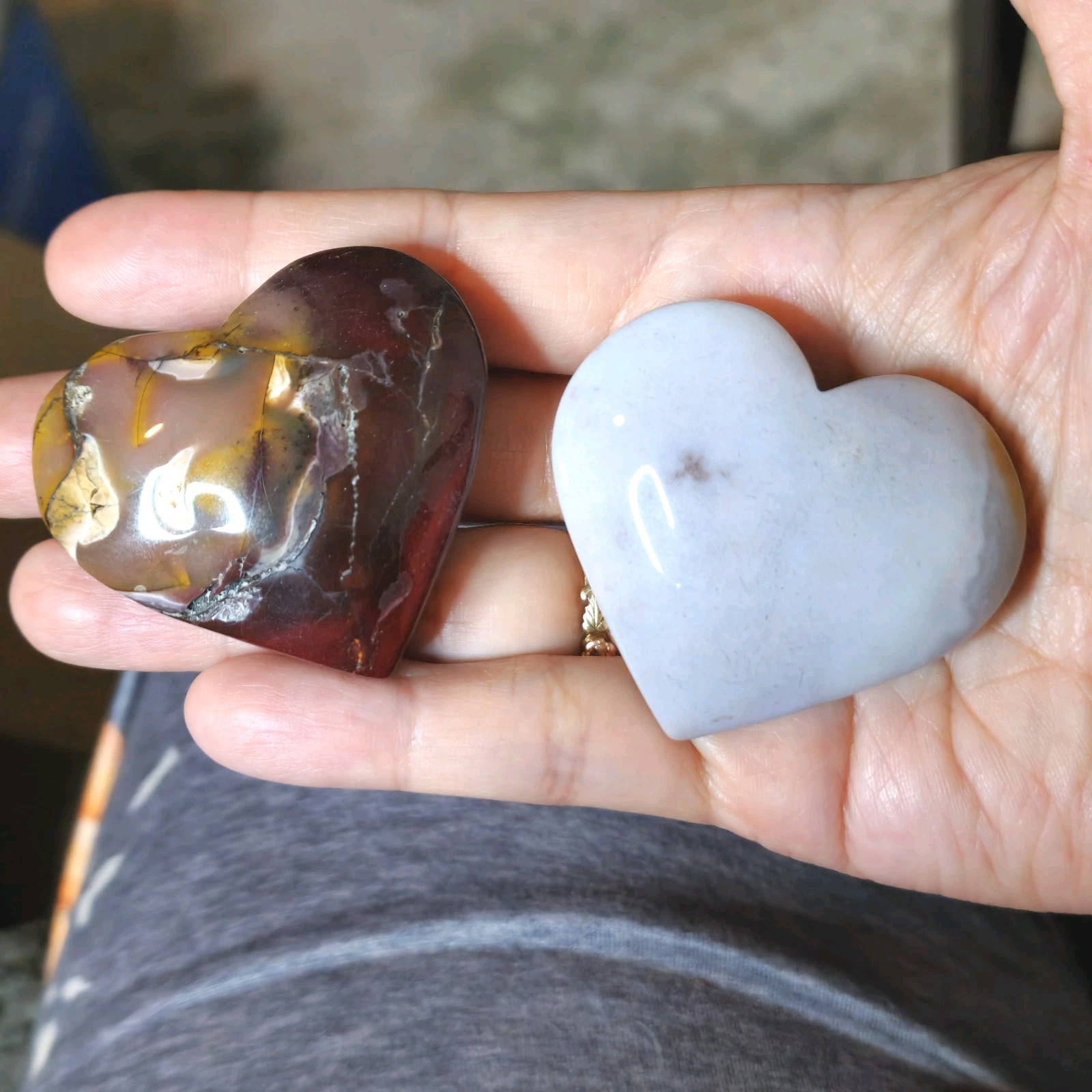 Lot Of 2 Polished Mookaite Jasper & Agate Hearts – USA