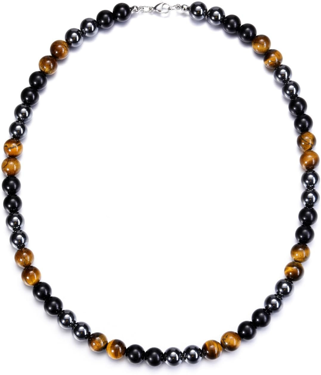 Jovivi Mens Healing Crystal Black Obsidian Tigers Eye Hematite Beaded Necklace N