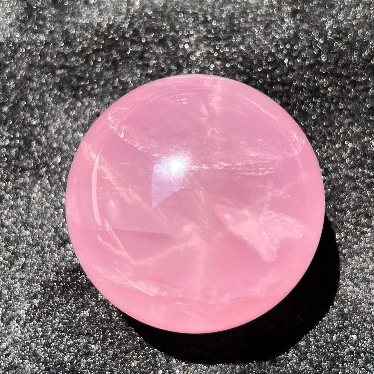 64mm Natural Six-ray starlight Pink Rose Quartz Sphere Crystal Ball Reiki Decor