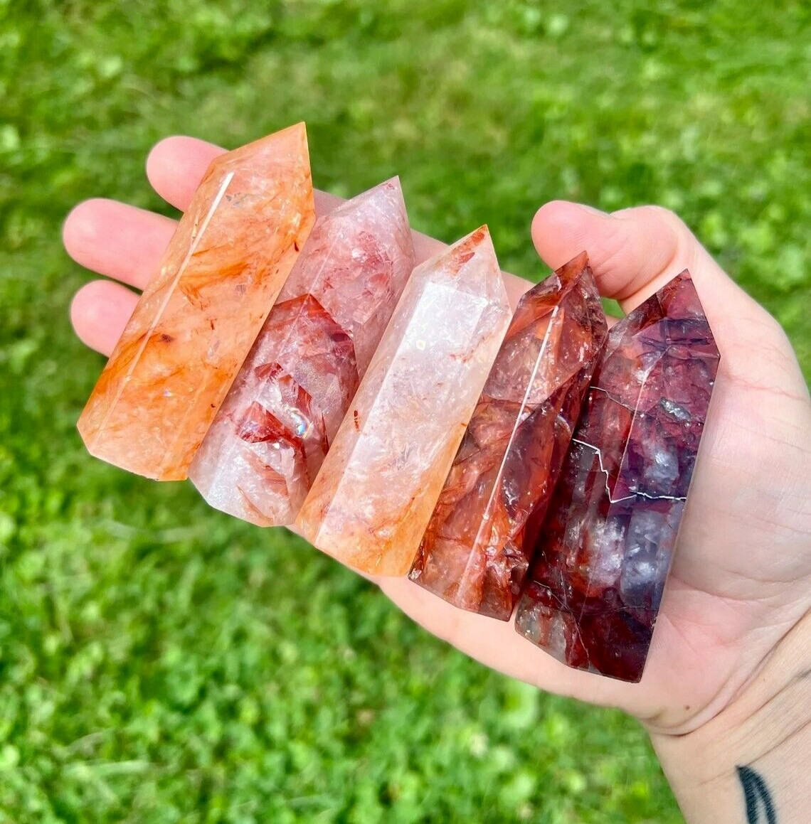 Red Hematoid Fire Quartz Healing Crystal Tower Point Obelisk Home Decor Gifts