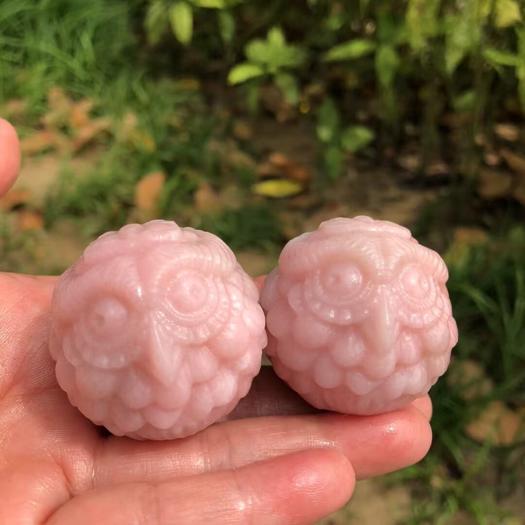 A++Natural quartz crystal Pink opal carved mini owl Reiki Healing Gift 1pc
