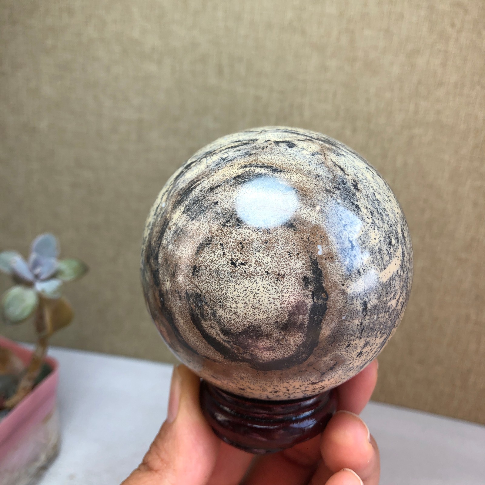 67mm Natural Traditional Chinese Painting ball Hand Carving sphere 433g A2082