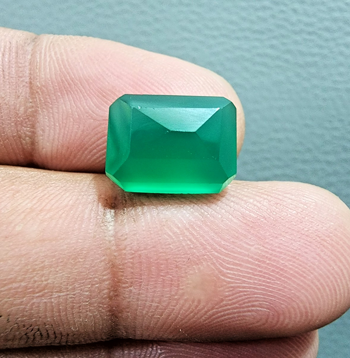 13X10X7MM Green Onyx Faceted Emerald Cut Loose Gemstone Jewelry For Ring 8 Crt