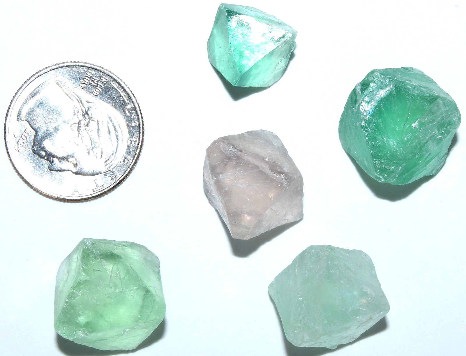 5 AAA Mexican Fluorite Octahedrons / Multi-Color / 38 grams / 3779