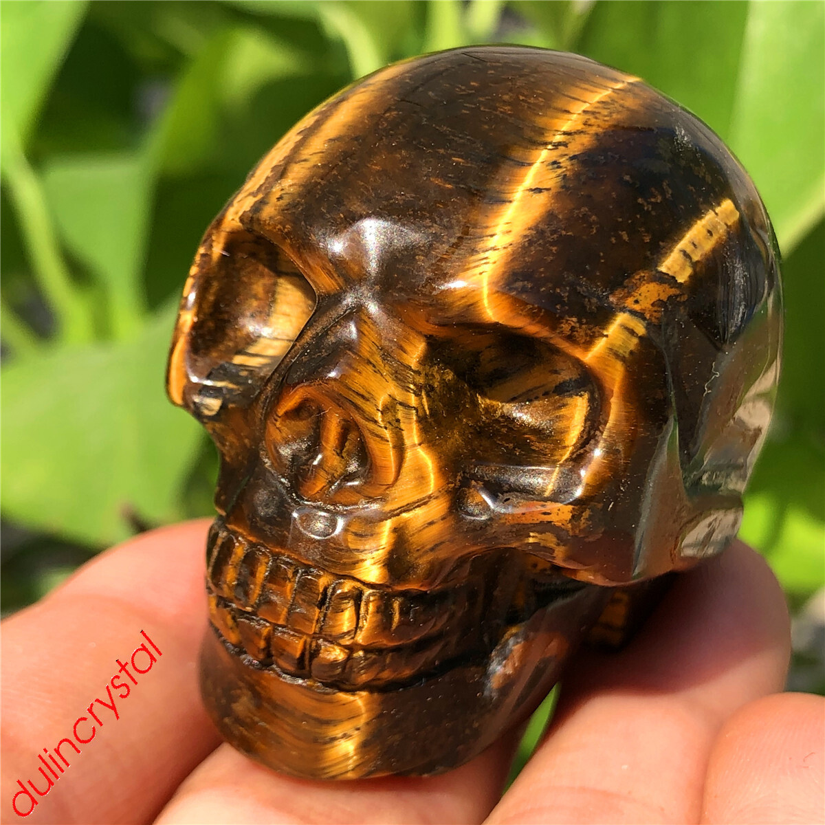 2” Natural Tiger eye skull quartz crystal carved skull gem reiki healing