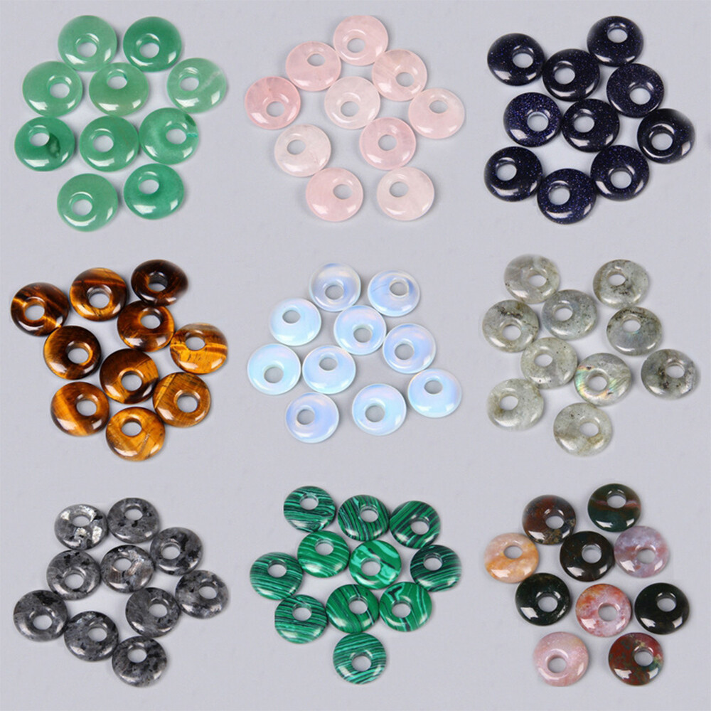 18mm Natural Crystal Hole Donut Peace Buckle Beads Gemstone Chakra DIY Jewelry