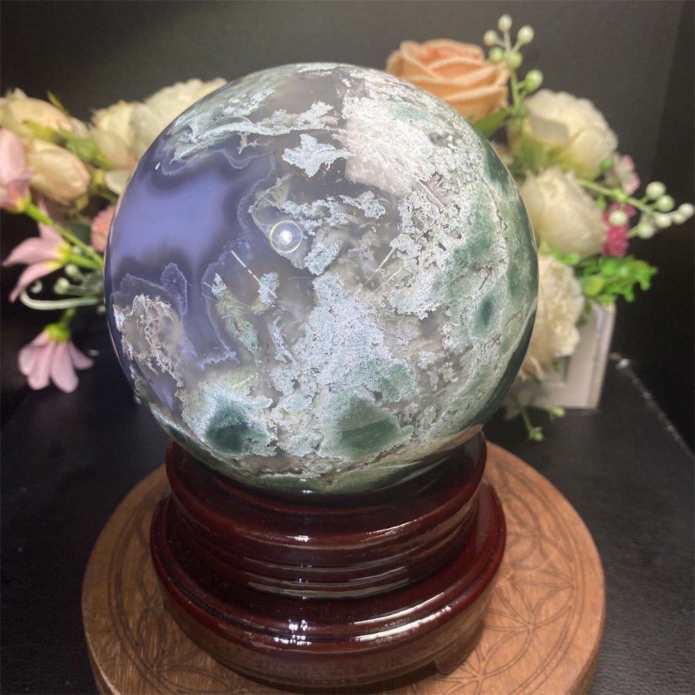 7.1LB 4.7″Natural A++Green Moss Agate Sphere Crystal Reiki Healing Ball Decor