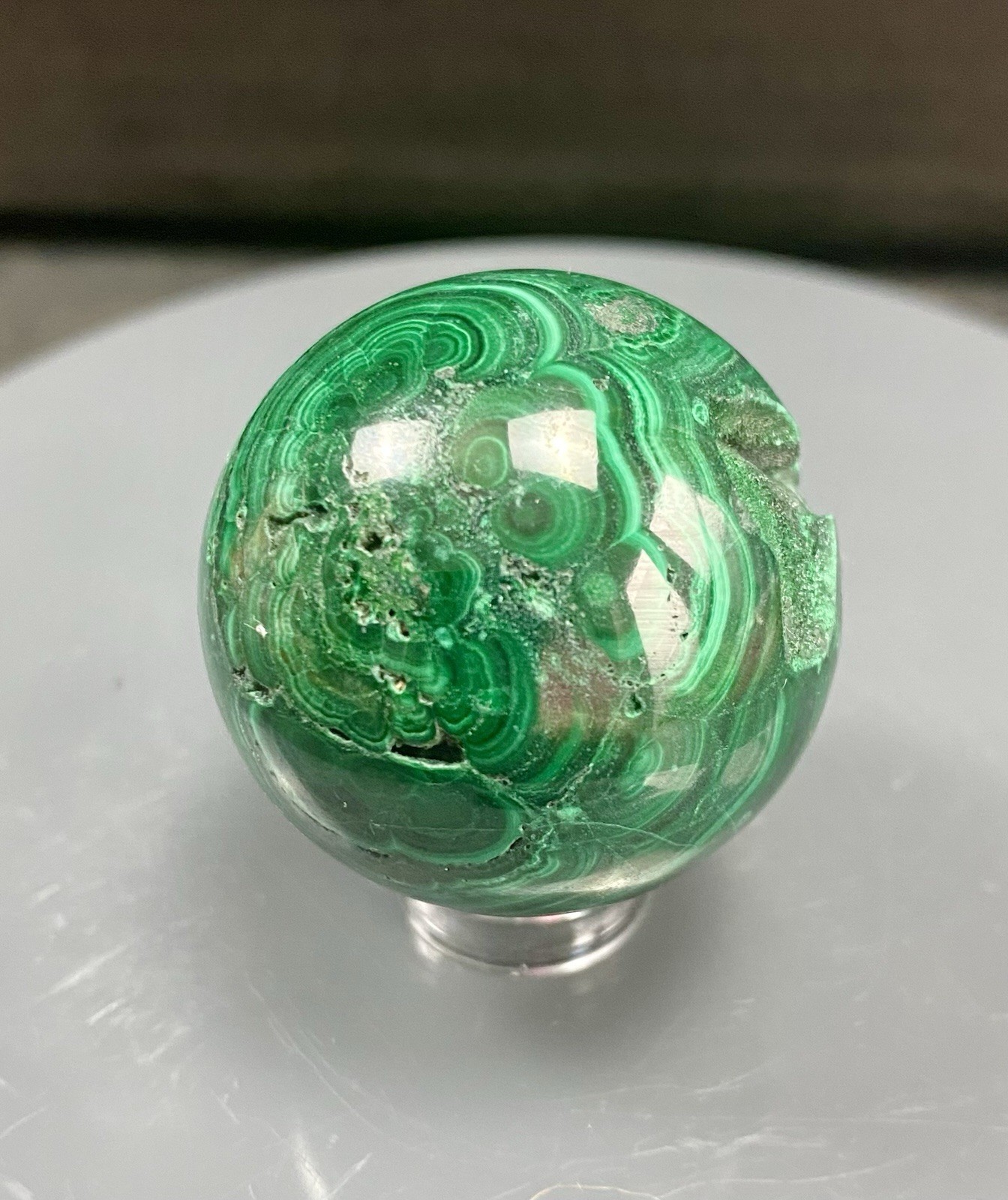 Crystal Malachite Sphere Green Banding pattern spiritual Heal Collect 3.5cm 89g