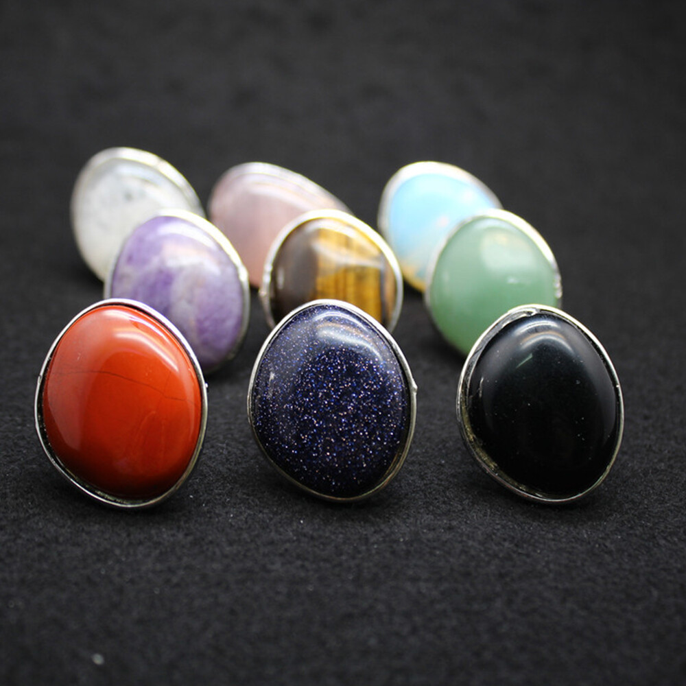 Natural Chakra Crystal Oval Irregular Ring Quartz Opening Jewelry Healing Reiki