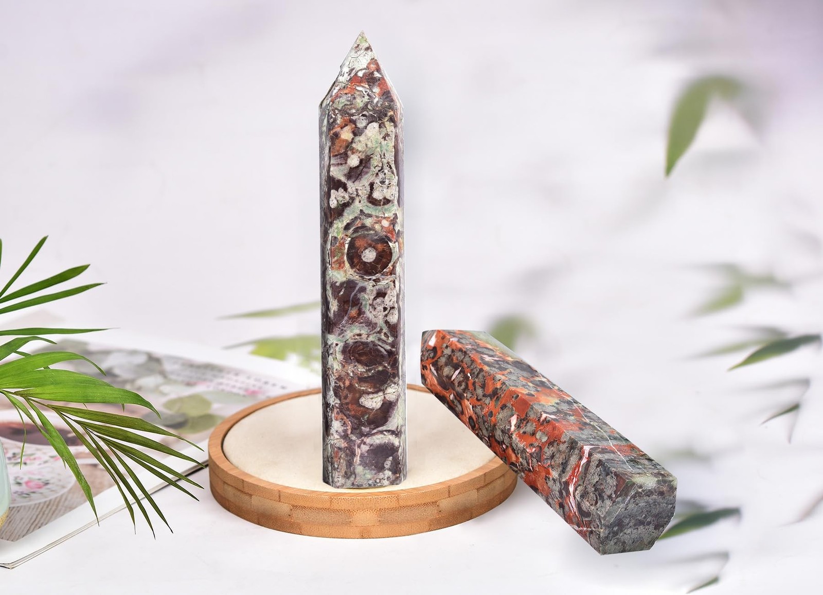 AMOYSTONE Handcrafted Money Agate Obelisk 4-4.5LB – Irregular Texture Crystal
