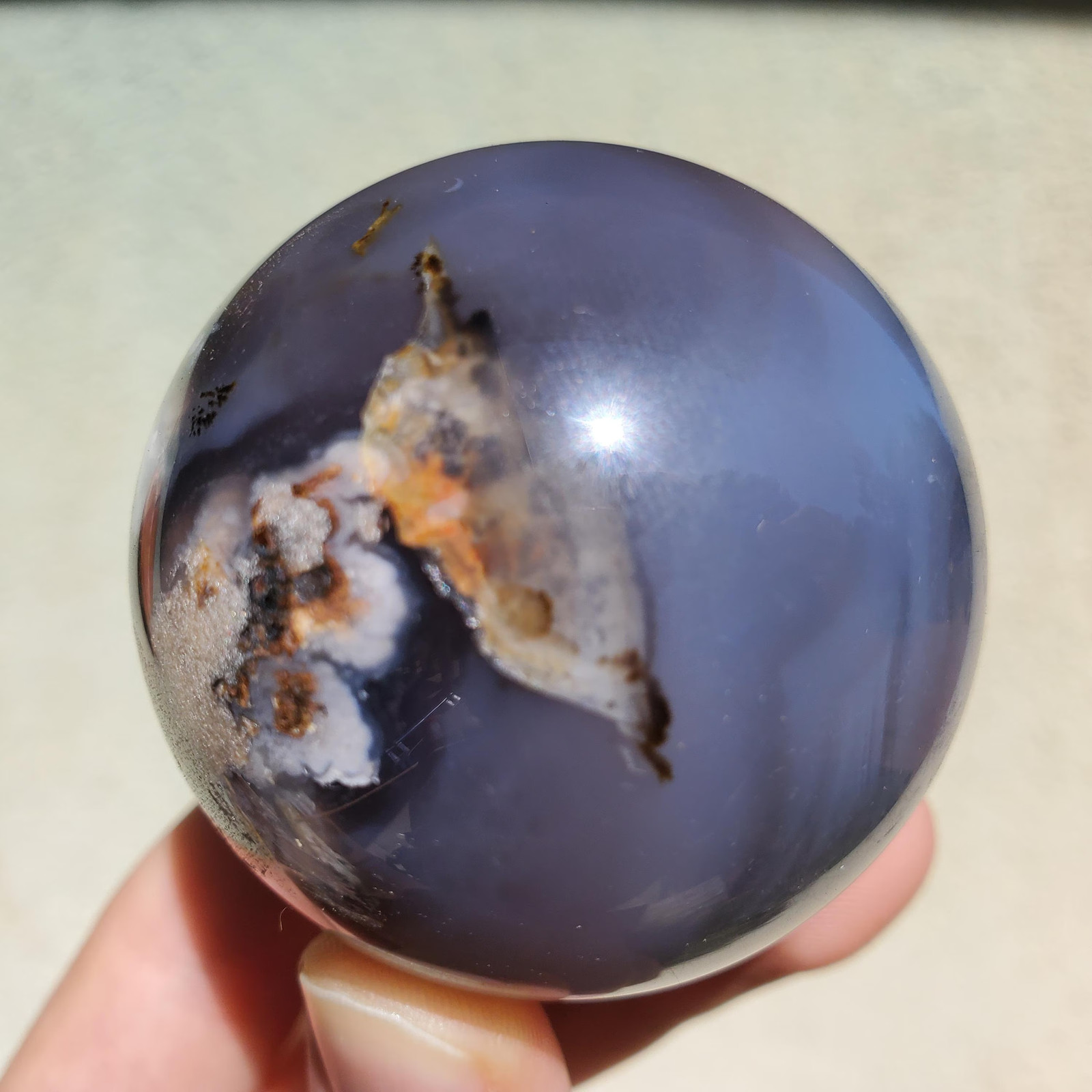 Dark Blue Flower Agate w/ Transparency Sphere | A Grade | 162 grams