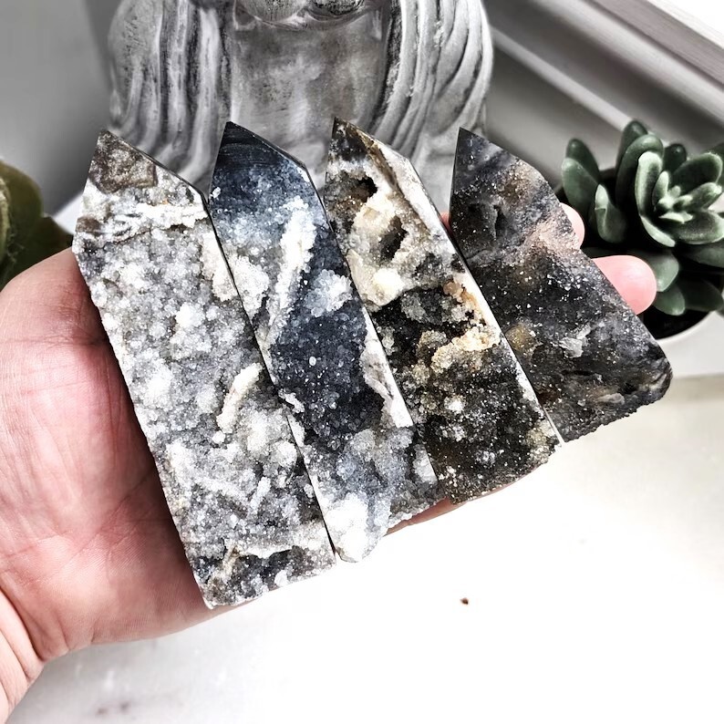 Black Sphalerite Crystal Tower Healing Crystal Obelisk Wand Reiki Christmas Gift