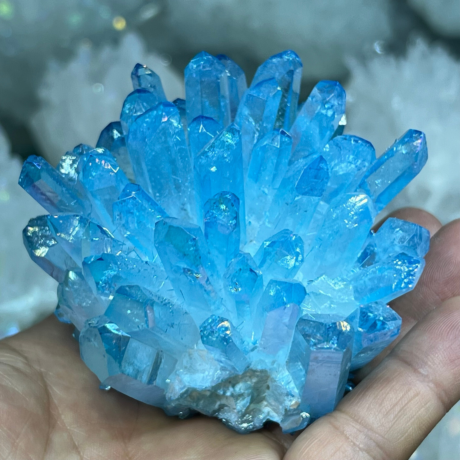 Natural blue Titanium Phantom Quartz Crystal Cluster Mineral Specimen 300g+-
