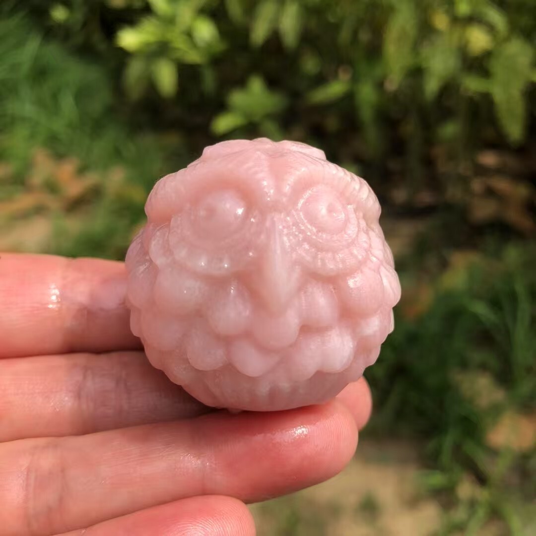 A++Natural quartz crystal Pink opal carved mini owl Reiki Healing Gift 1pc