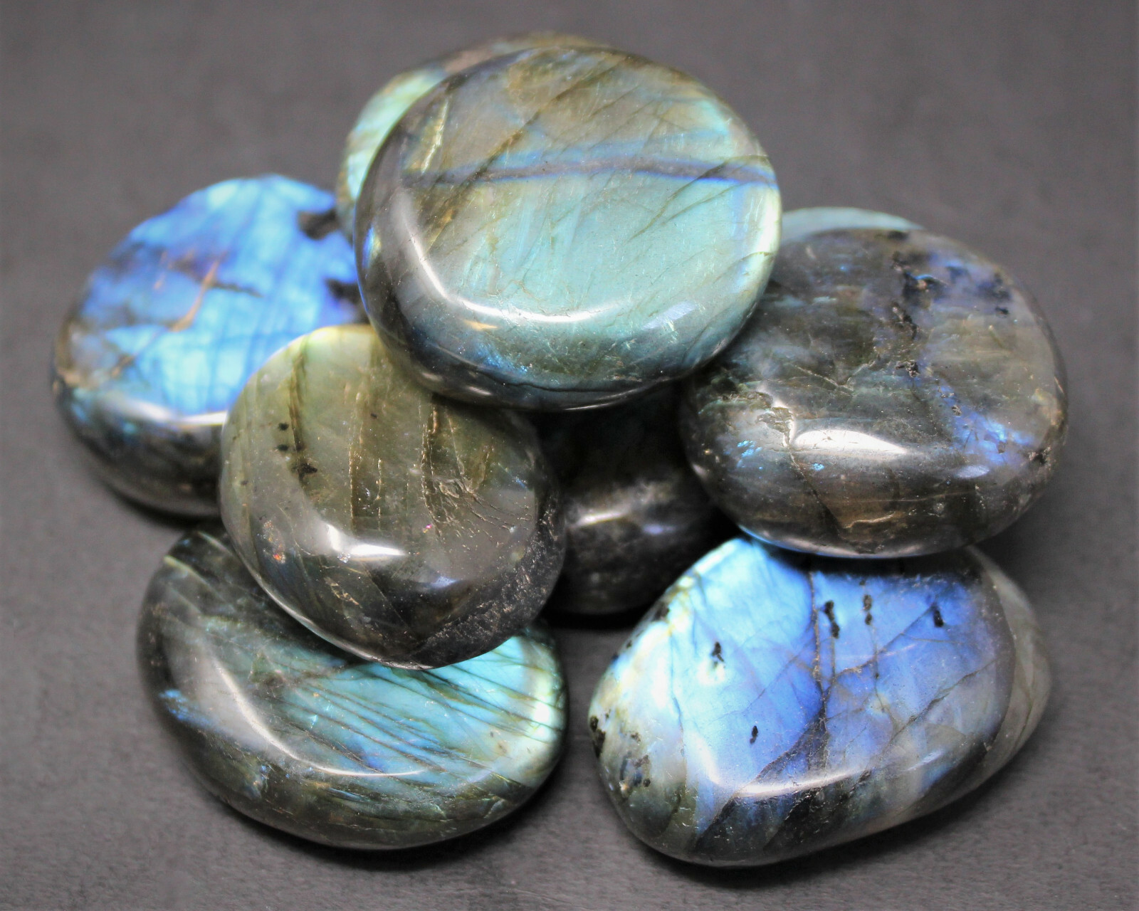 Labradorite Palm Stone: Hand Polished Labradorite Pebble, High Flash Pebbles