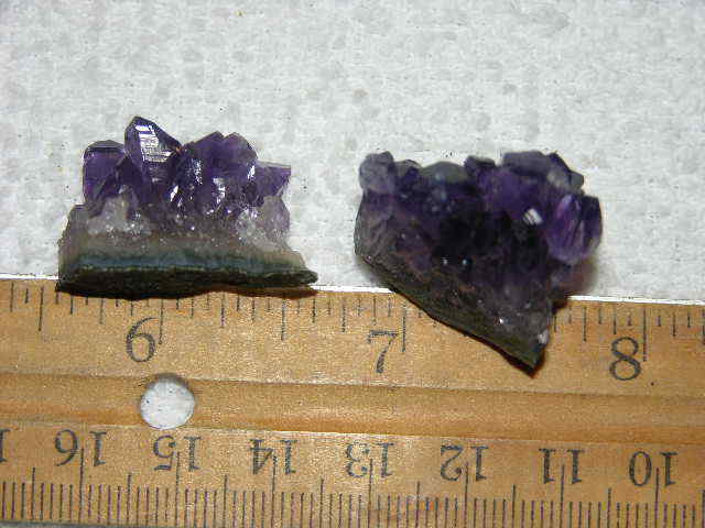 2 Amethyst crystal clusters grape jelly saturation smaller jewelry-sized 1″ J20