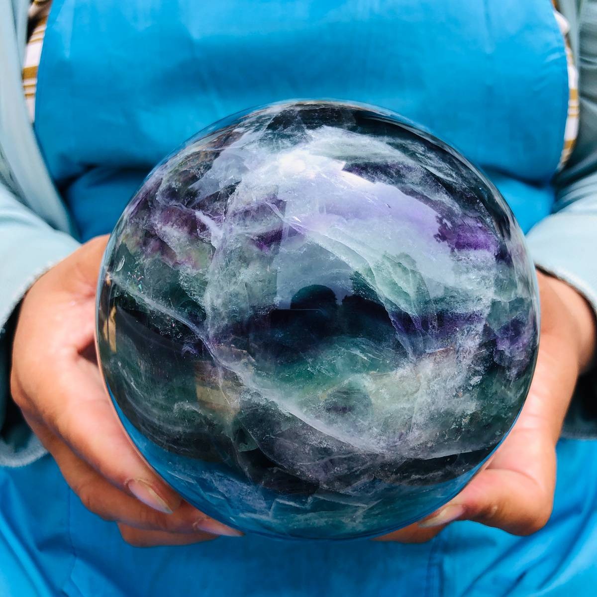 5.69LB Natural rainbow fluorite sphere quartz crystal polished ball healing
