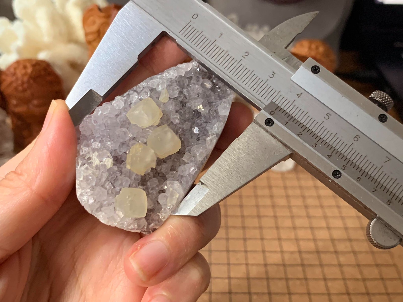 Small Amethyst & Calcite Cut Geode Quartz Crystal Cluster – 90 Grams (#185)