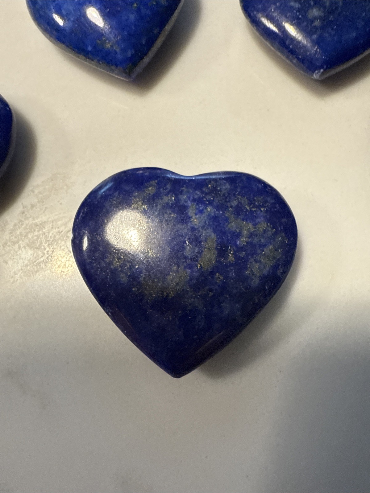 Set Of 5 Lapis Lazuli Hearts Deep Blue Rock For Jewelry( Already Drilled On Top)
