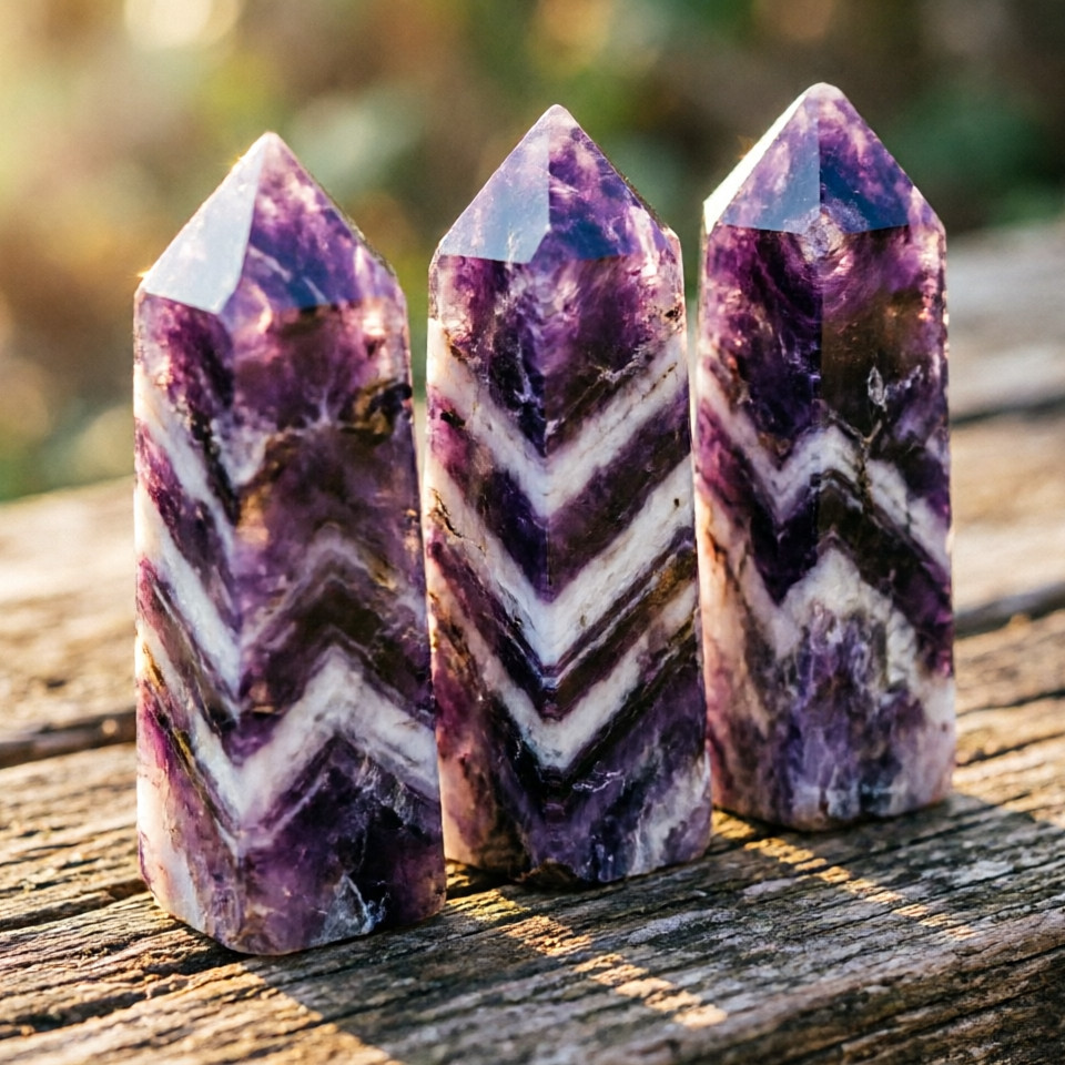 Natural Chevron Dream Amethyst Obelisk Quartz Crystal Tower Reiki Healing