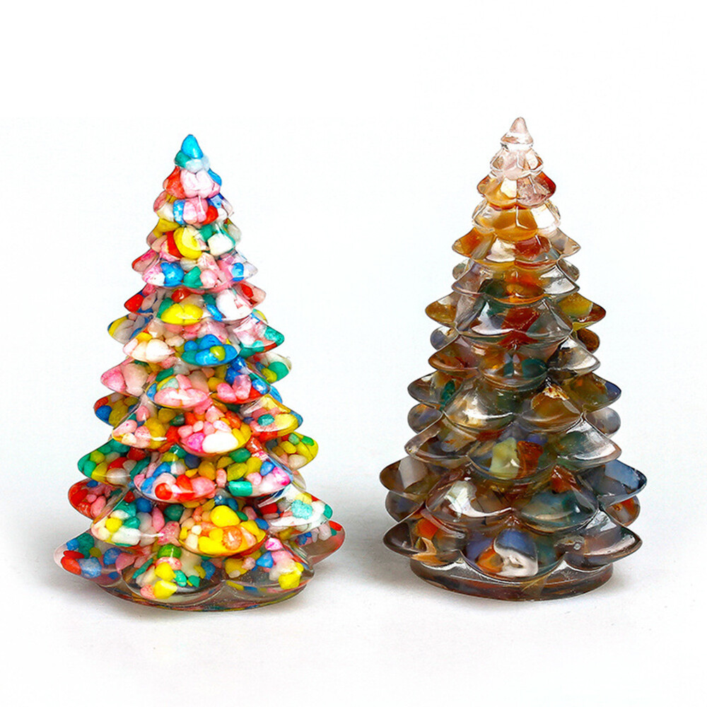 1PC Natural Quartz Crystal Tumbled Resin Christmas Tree Decoration Reiki Healing