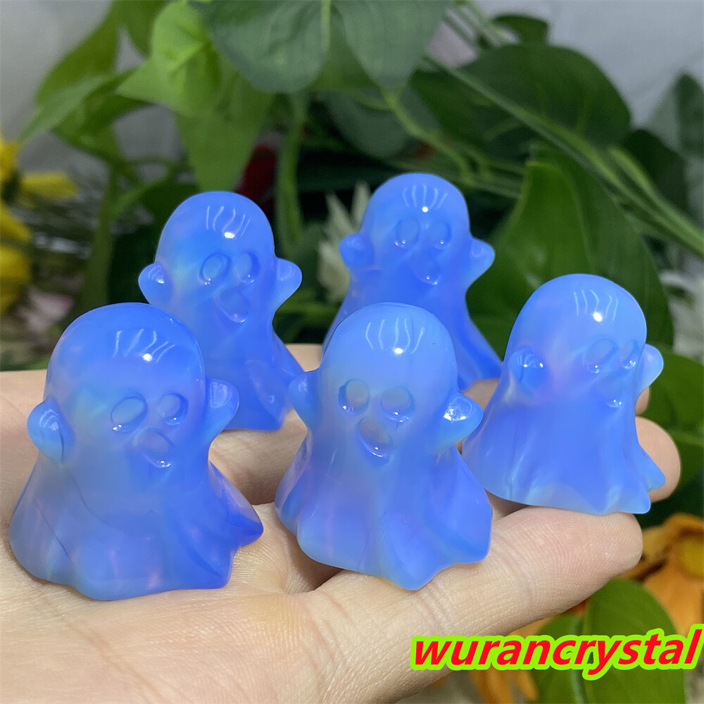 A+ Blue Opalite Mini Ghost skull Quartz crystal Carved healing Halloween 1pc