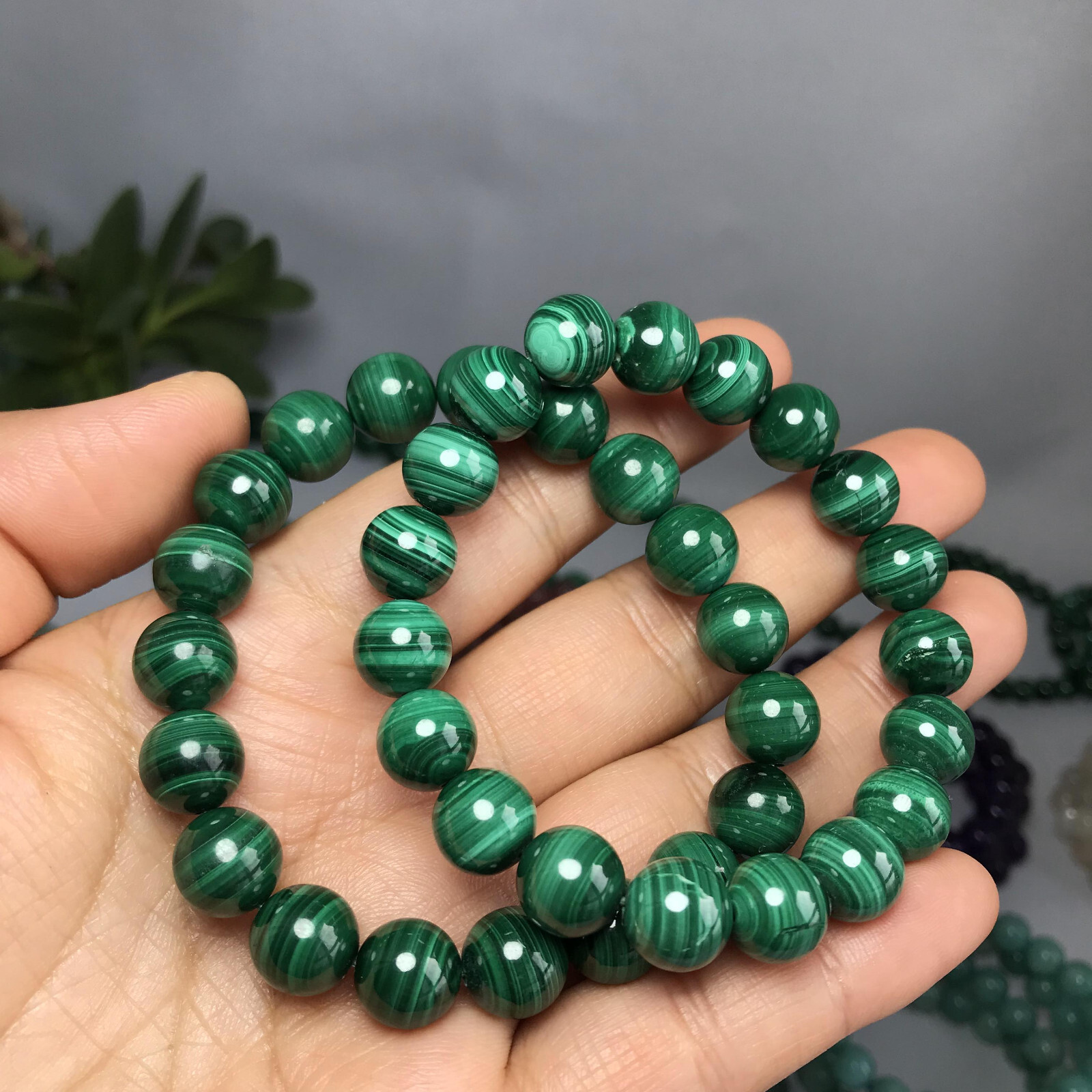10mm Natural malachite gemstone Crystal chain beads bracelet 39-40g A5262