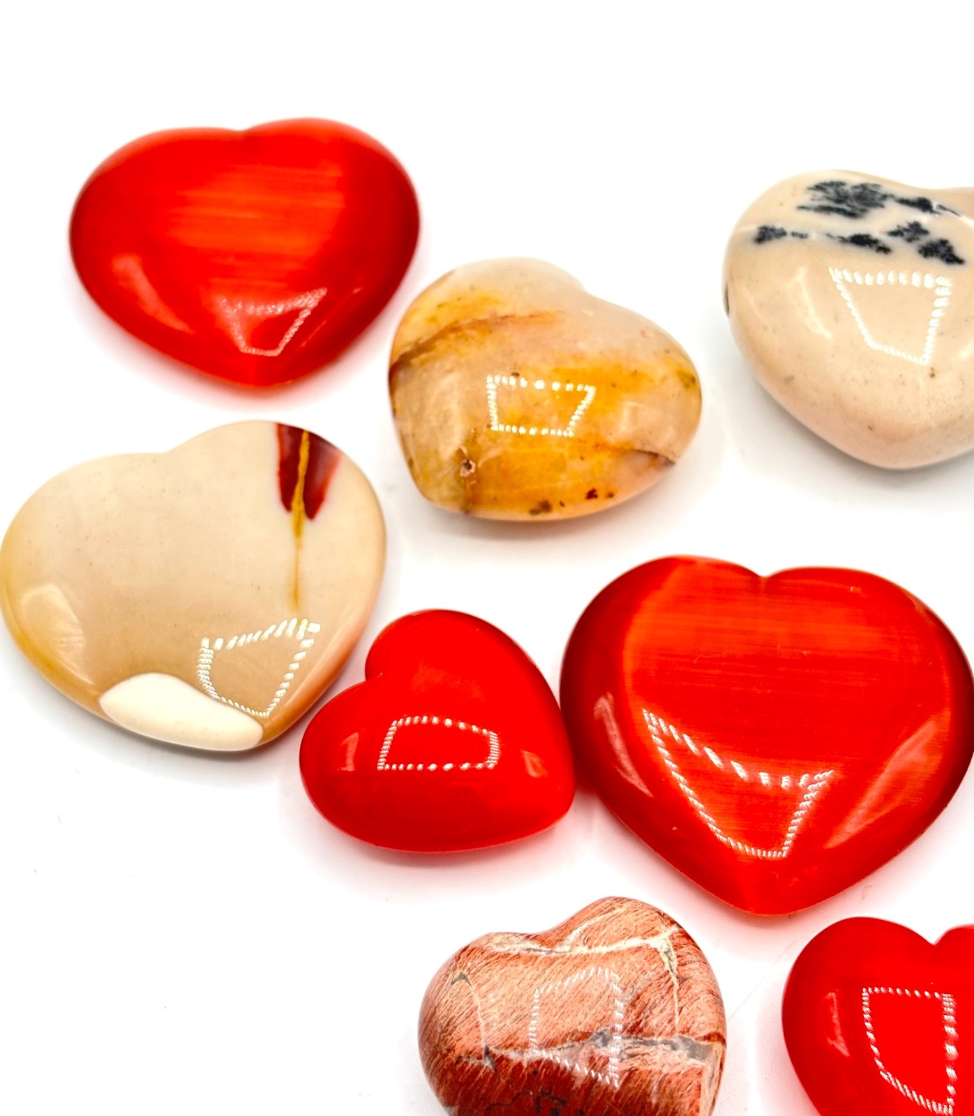 Carnelian Agate Polished Hearts Set of 11 for Display or Jewelry Red Multi