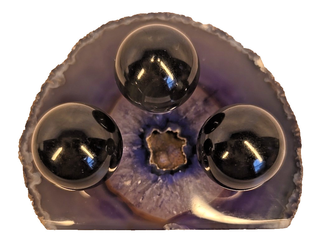 Rainbow Obsidian Sphere Set 3pc Silver Sheen Crystal Balls 26mm