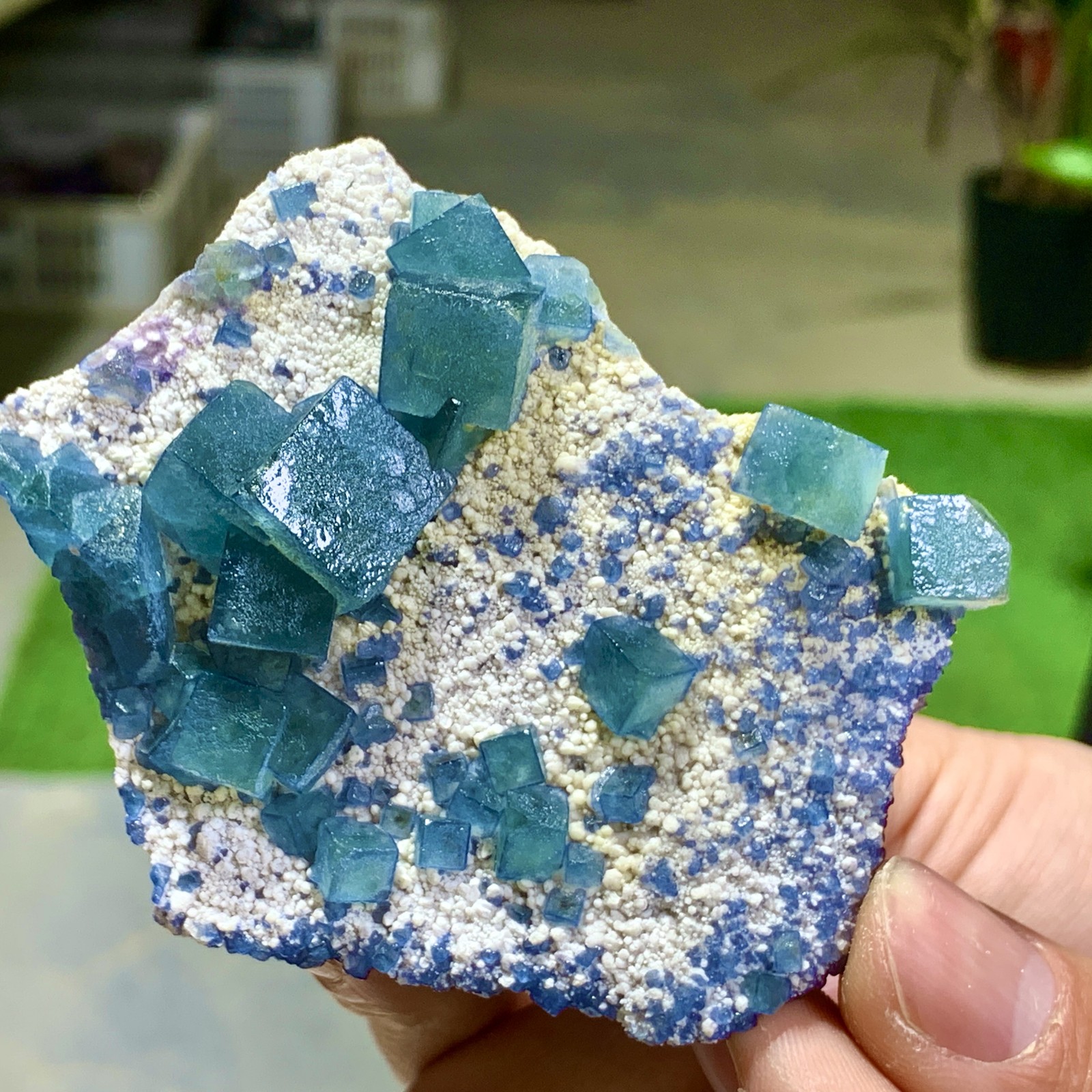 130G Rare transparent green cubic fluorite mineral crystal sample