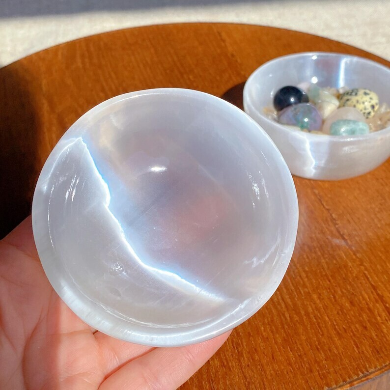 Selenite Polished Charging Healing Cleansing Degaussing Dish Offering Bowl 7-8cm