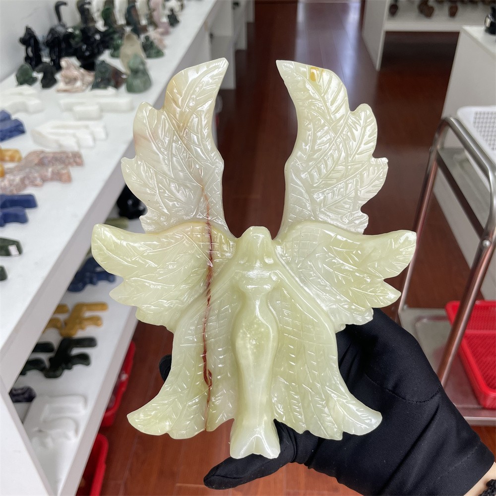 2LB 8.2″ Natural Afghan Jade Six-winged Angel Carved Crystal Quartz Decor