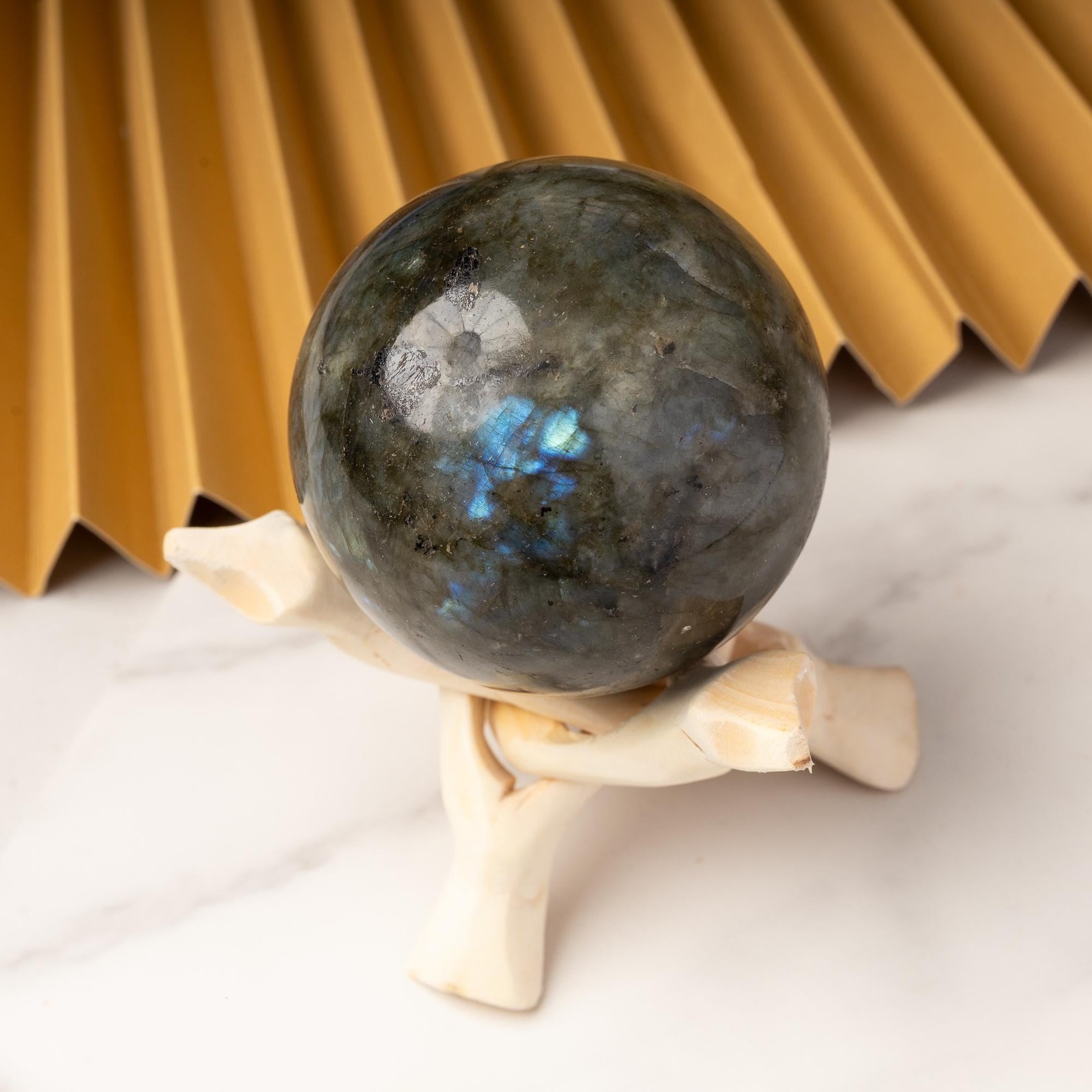Labradorite Sphere with Stand Polished High Flash Crystal Ball Natural Stone
