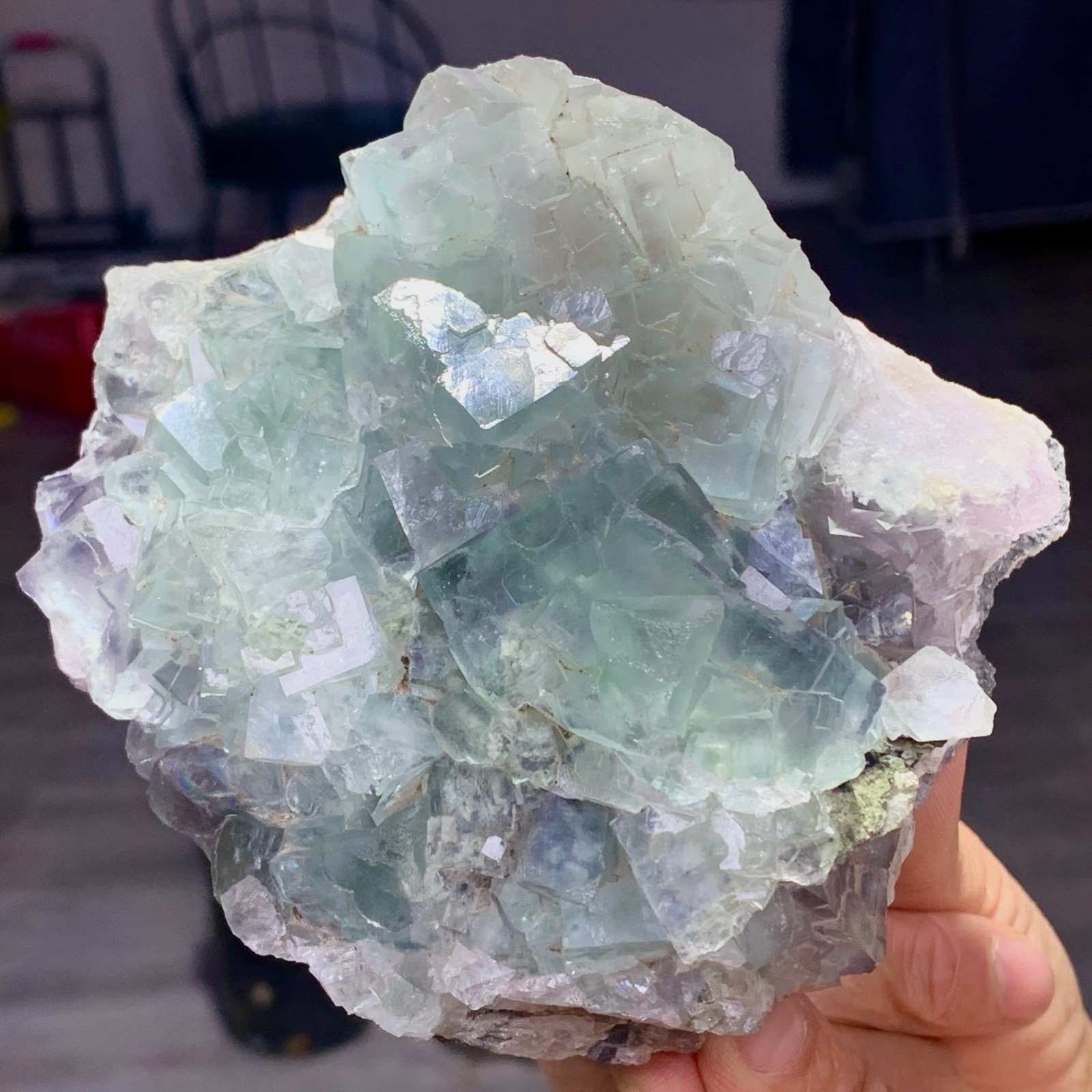 1.87LB Natural transparent green cubic fluorite mineral crystal sample/China