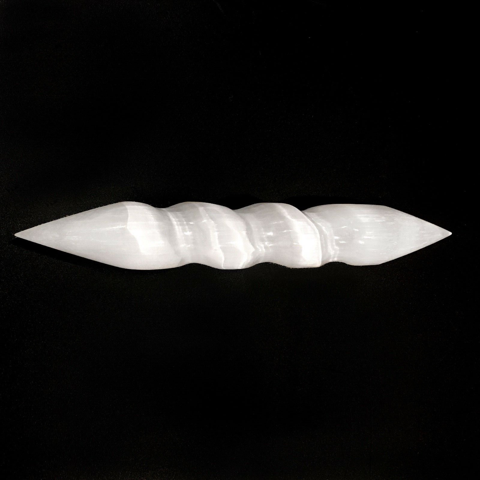 Smooth Polished Selenite Massage Wand ” Double Point Tip Round Spiral Crystal Wa