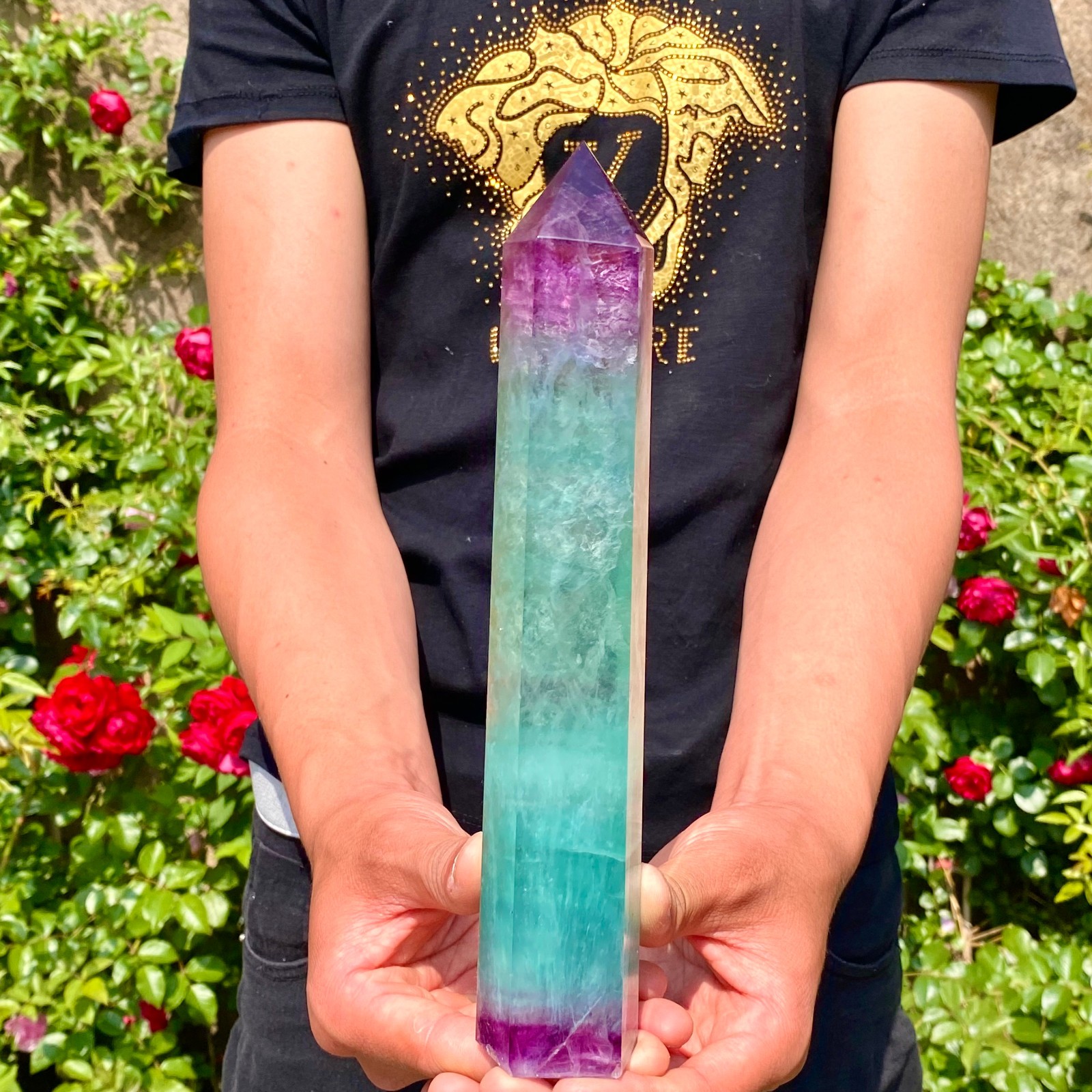 2.2LB Natural Rainbow Fluorite Quartz Healing Stone Crystal Point Wand Obelisk