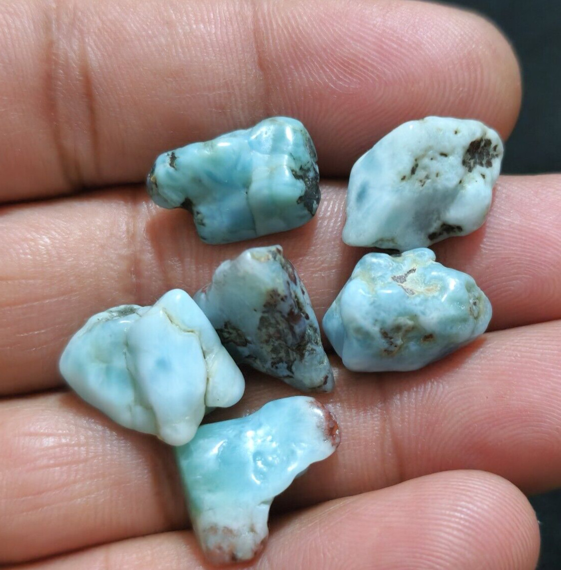 High Quality Larimar Raw 6 Pcs Lot Size 16-18 MM Larimar Rough Loose Gemstone
