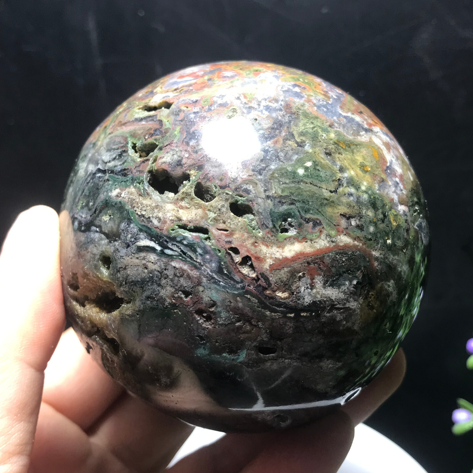 515g 73mm Colourful Ocean Jasper Quartz Crystal Ball Specimen Healing 63