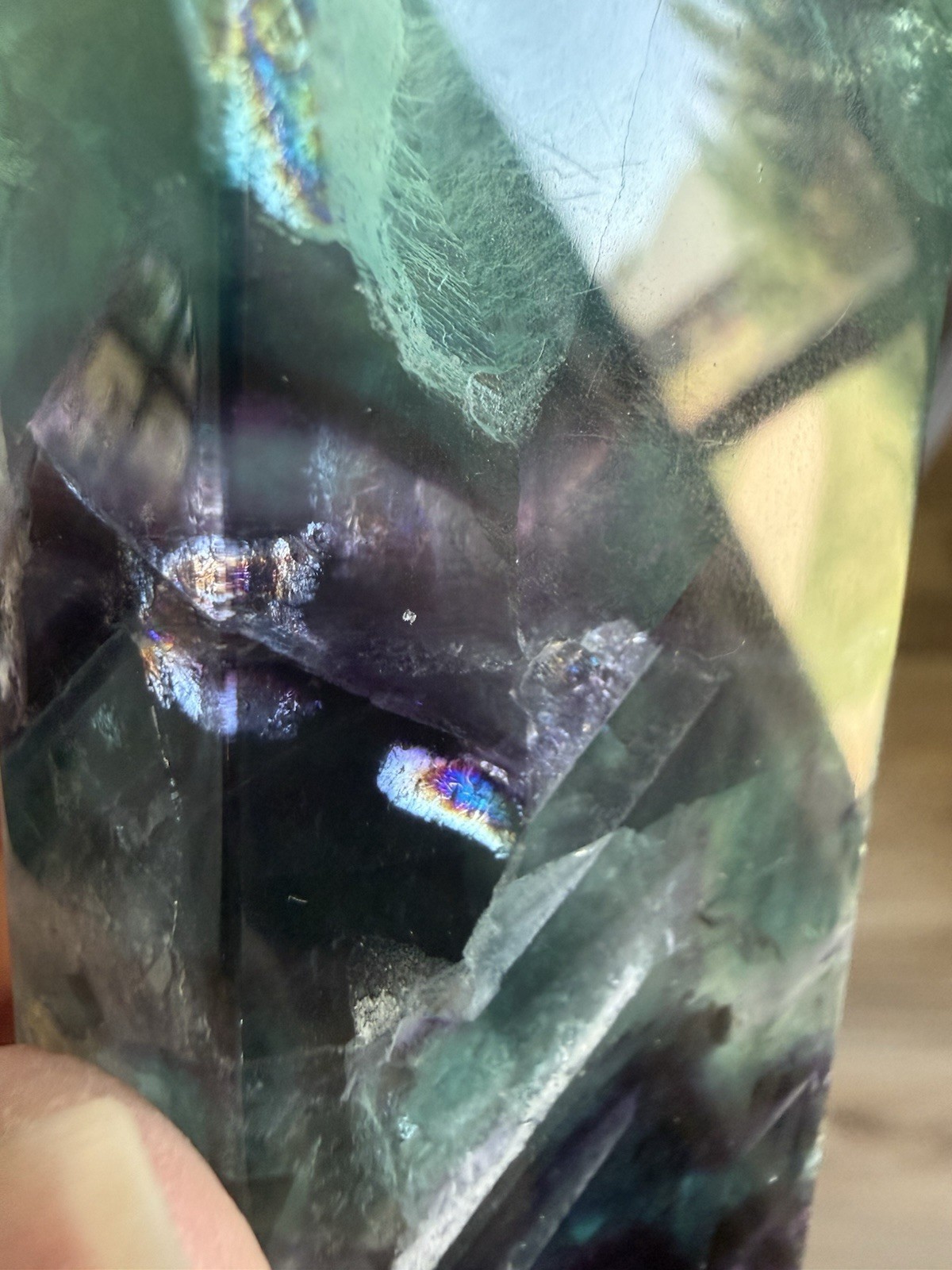 HQ Chevron Rainbow Fluorite Crystal Tower Purple Blue Green 4inch Tall Clear