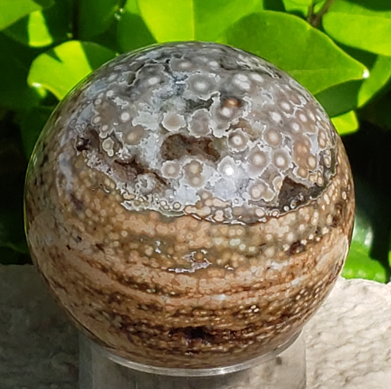 1.75″ Natural 8th Vein Orbicular Ocean Jasper Crystal Sphere Quartz Druzy, 121g