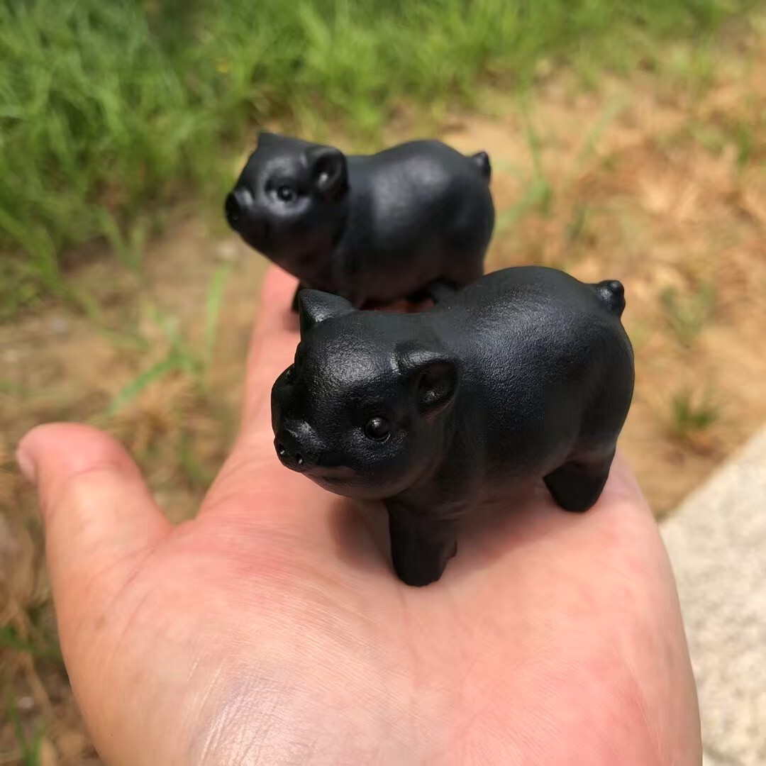 1pc Natural obsidian hand-carved Pig skull Quartz Crystal Reiki Healing