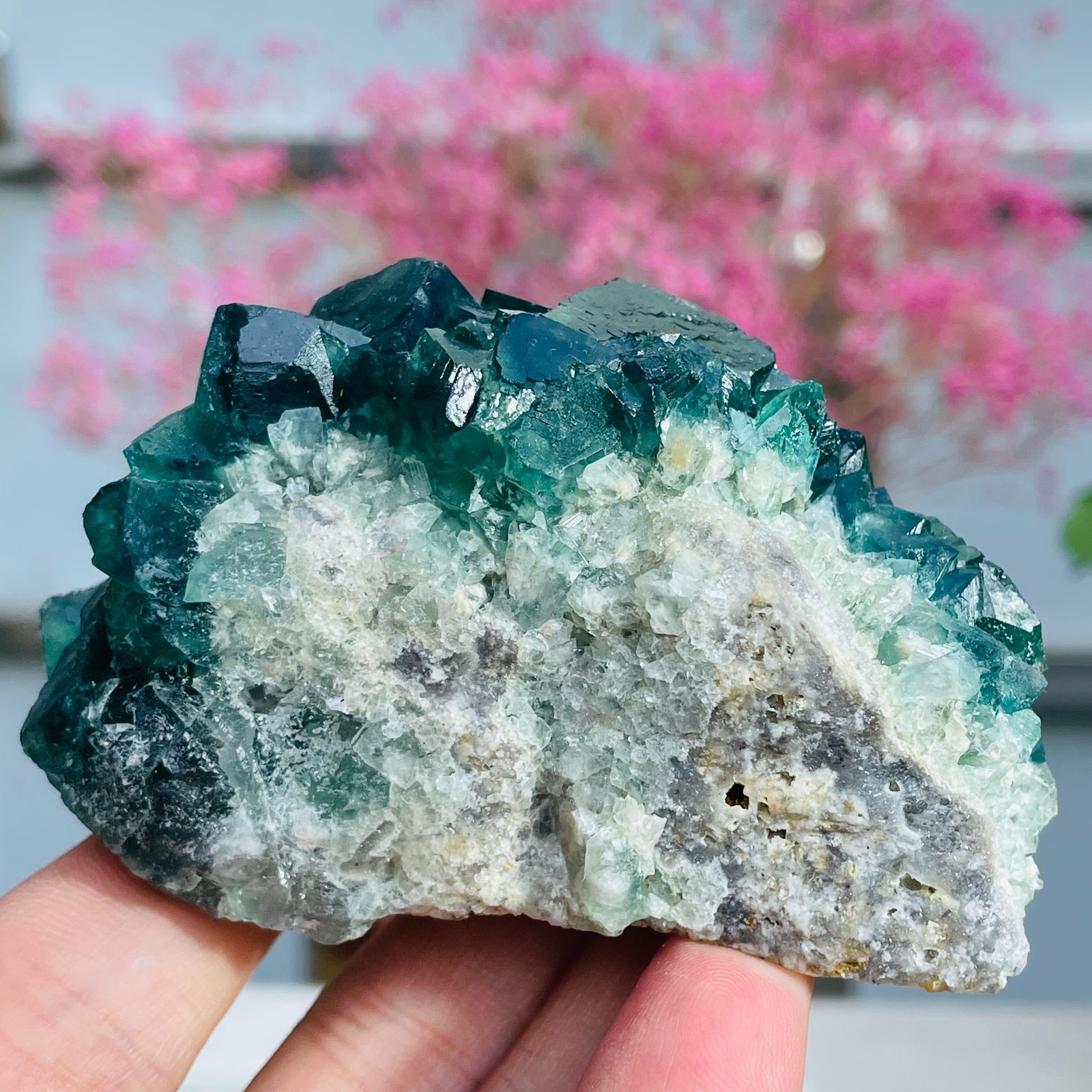 330g Natural Dark Green Fluorite Cube Quartz Crystal Mineral Specimen Healing