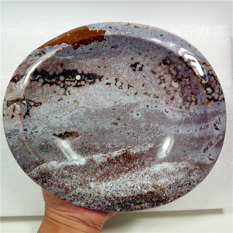 7.2″2.8lb Wonderful Polychrome Ocean Jasper Geode ashtray Coin/Soap dish MadY790