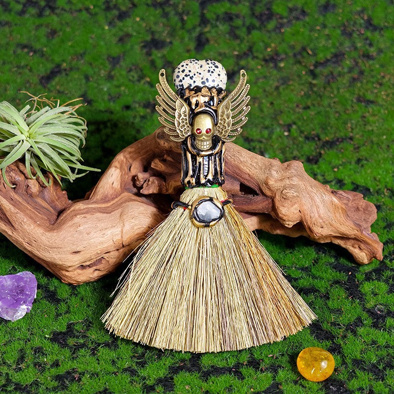 Enchanted Mini Witch Broom Crystal Protection Altar Tool Pagan Wiccan Decor Gift