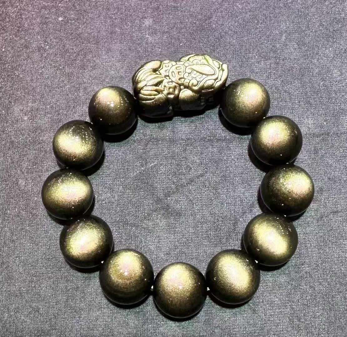 Natural Gold Obsidian Gemstone Round Beads Bracelet AAAA