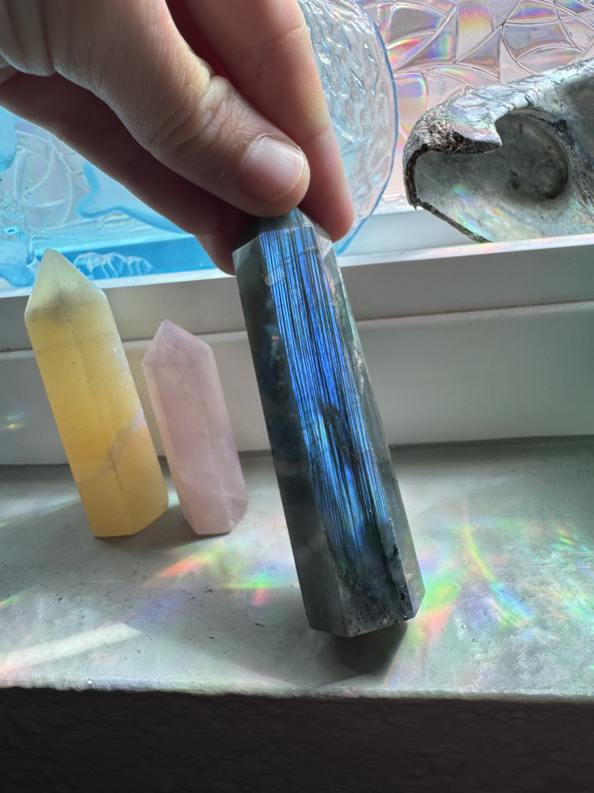 Labradorite Polished Generator Crystal Point Tower Iridescent Blue Green Colors