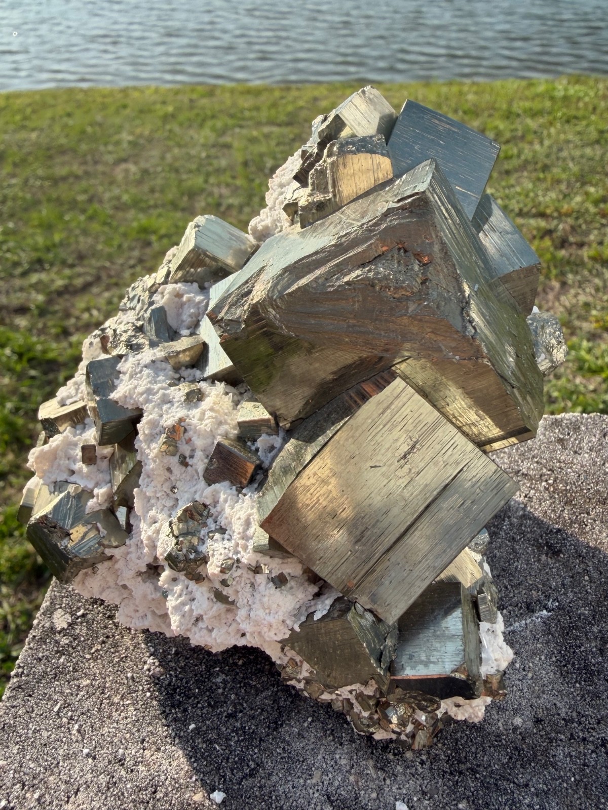 AA PYRITE Crystal CUBE Cluster Huanzala Mine Peru 2.9 LBS 3 3/4″ High x 5″